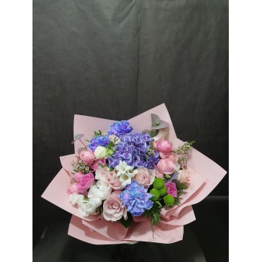 Букет, гортензія, гвоздика, троянди