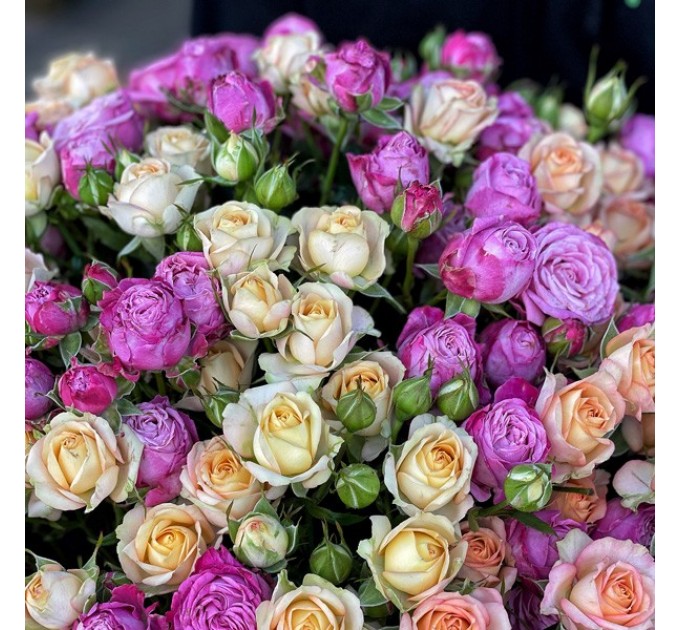 101 кустовая Роза микс в шляпной коробке