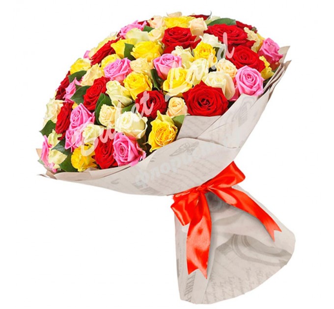 101 роза микс 70 cм