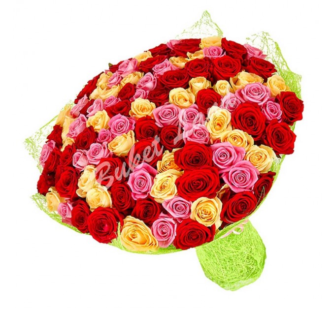 101 роза микс «красно-желто-розовая» 60 см
