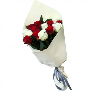 11 троянд мікс червоно-білі 50 см 11 троянд мікс червоно-білі 50 см
