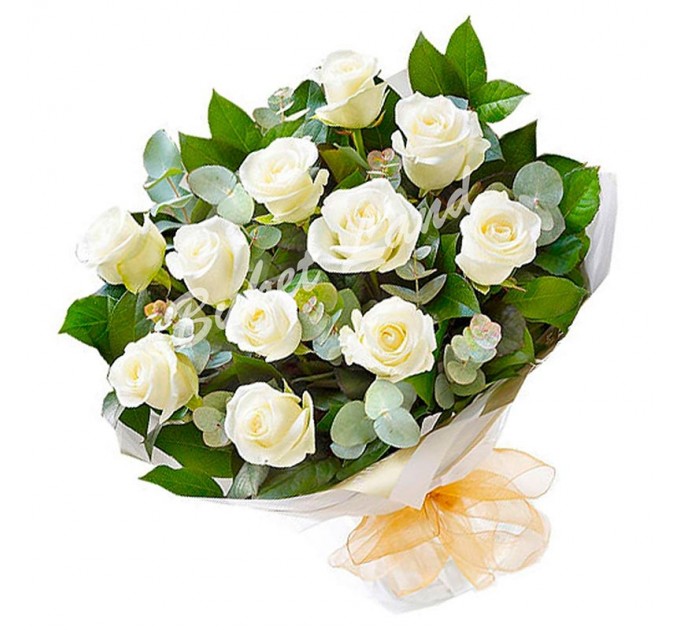 13 белых роз Аваланч 60 см