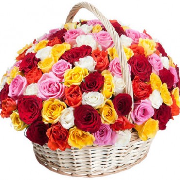 Корзина "101 разноцветная роза"
