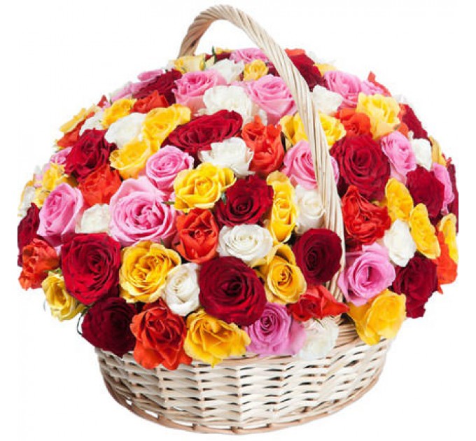 Корзина "101 разноцветная роза"
