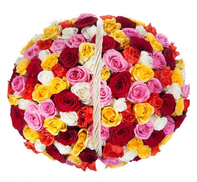 Корзина "101 разноцветная роза"