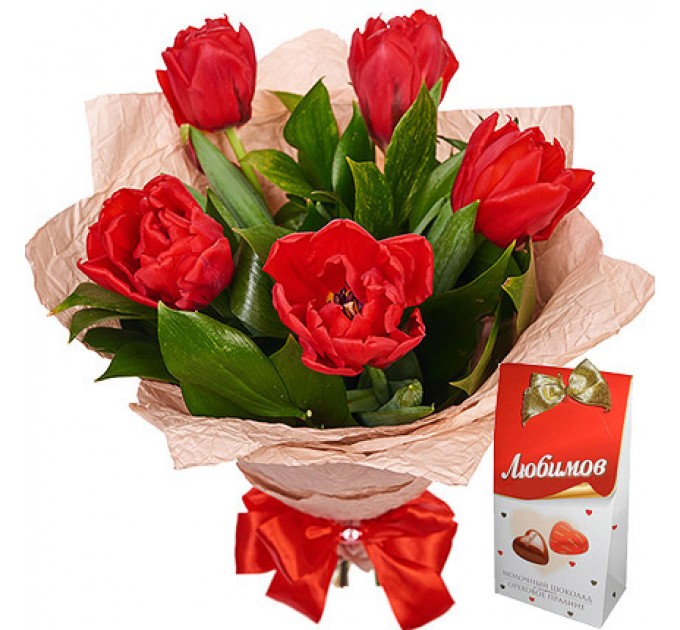 5 червоних тюльпанів