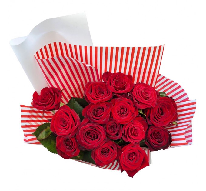 15 червоних троянд 60 см Престиж