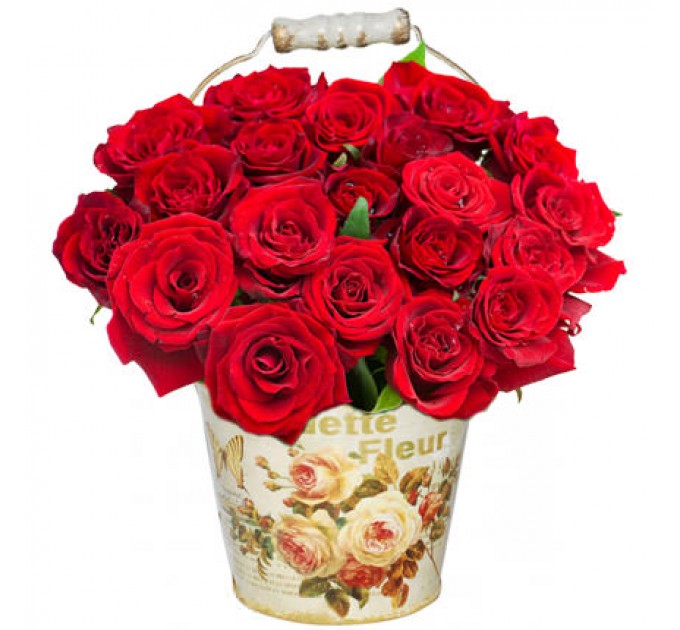 Букет в кашпо "21 алая роза"
