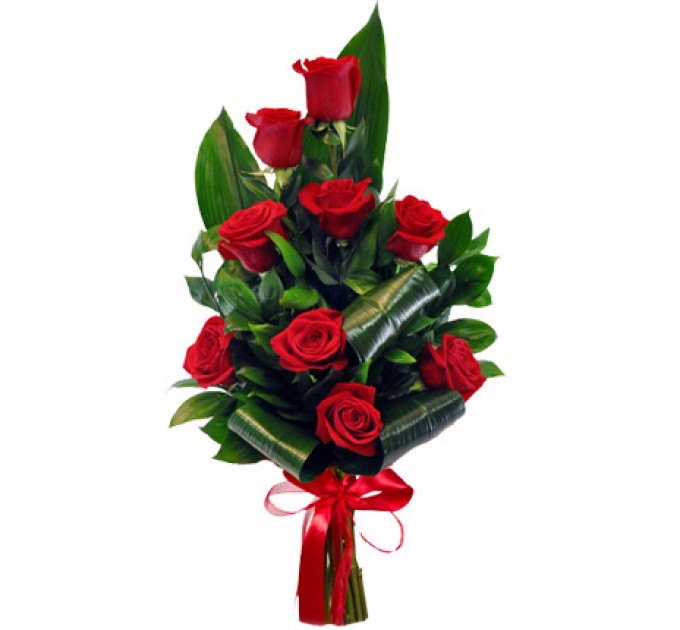 9 красных роз Фридом 90 см