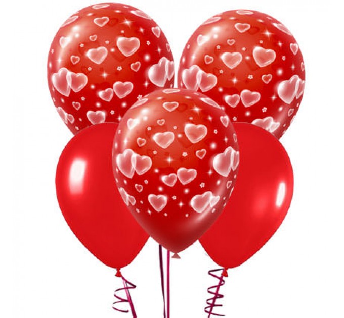 5 червоних куль із серцями