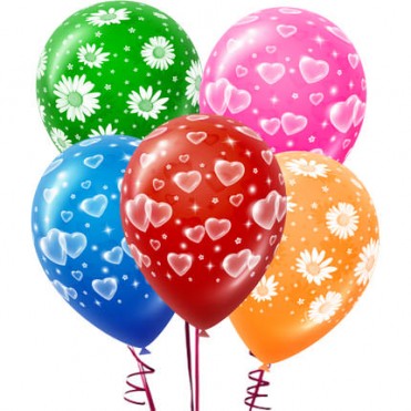 5 різнокольорових кульок з романтичними принтами