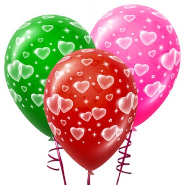 3 різнокольорові кульки із серцями 3 різнокольорові кульки із серцями