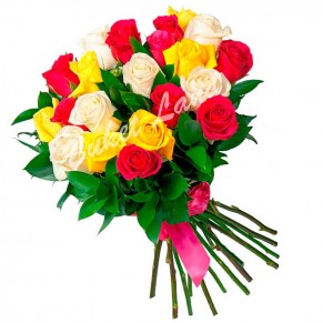 19 троянд мікс «червоно-жовто-біла» 60 см