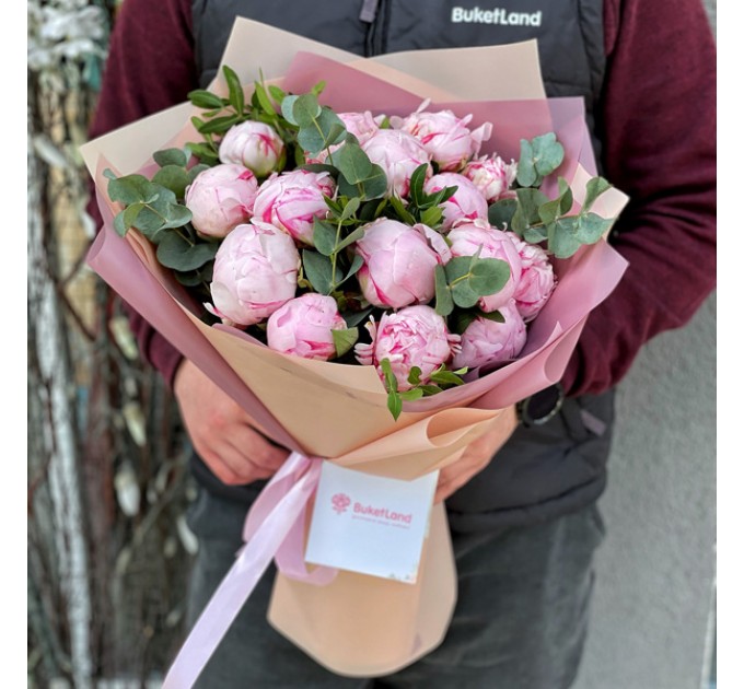 19 розовых пионов