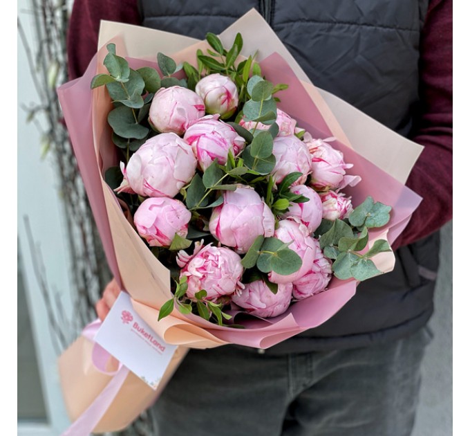 19 розовых пионов