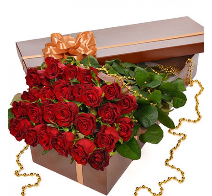 Цветы в коробке "25 красных роз!"