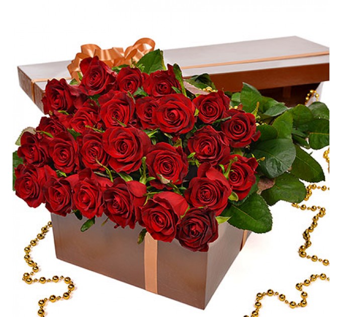 Цветы в коробке "25 красных роз!"