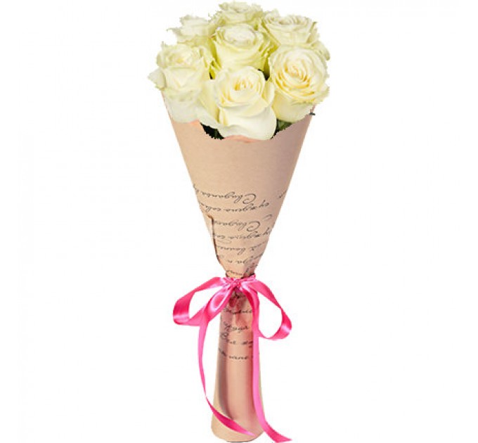 Букет з 7 білих троянд 60 см Білуга