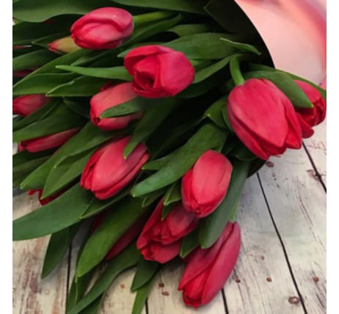 Букет в конус-пакете "19 розовых тюльпанов"