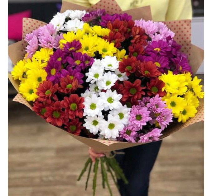Отличное предложение: 15 разноцветных хризантем с доставкой по Киеву!