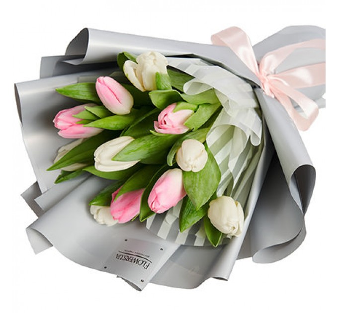 Букет "11 белых и розовых тюльпанов"
