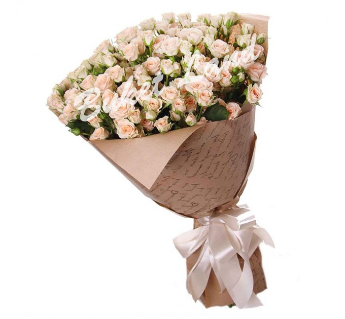 29 белых(бежевых) роз спрей 60 см