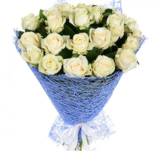 25 білих троянд Аваланч 60 см