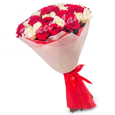 41 роза микс «красно-белая» 60 см