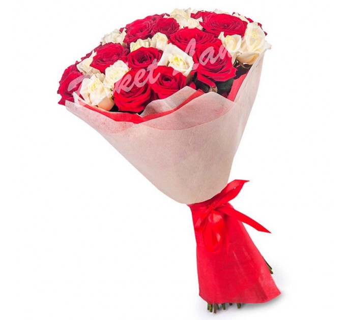 41 роза микс «красно-белая» 60 см