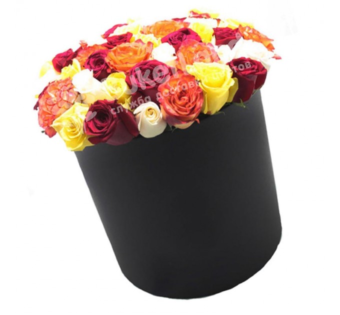 51 роза микс 1 в шляпной коробке