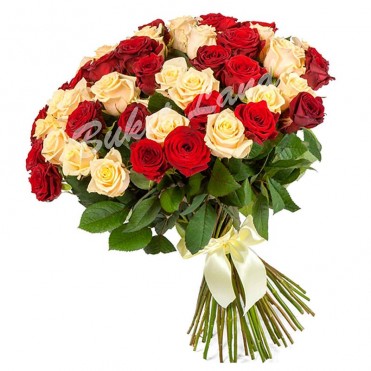 51 роза микс «красно-бежевая» 60 см