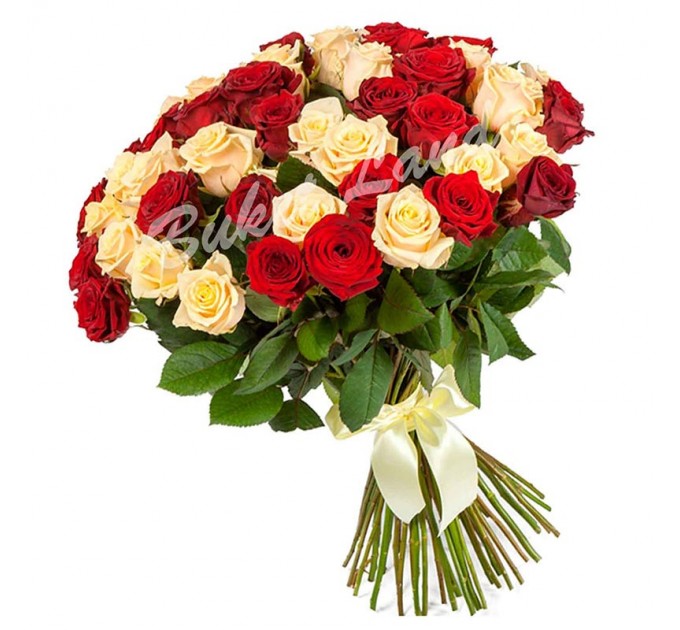 51 роза микс «красно-бежевая» 60 см