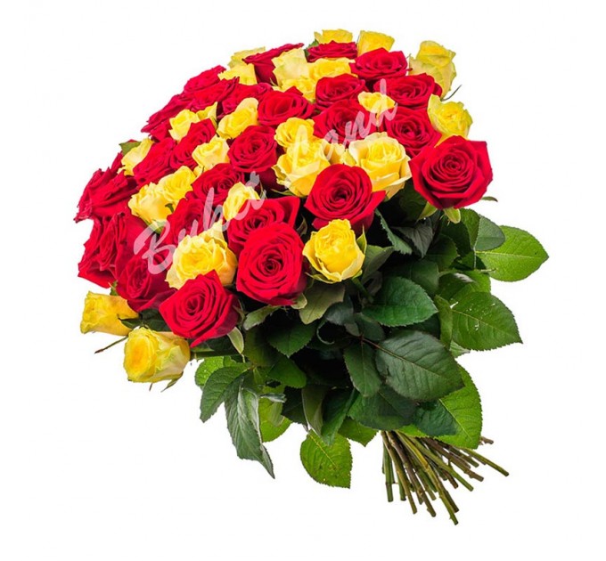 51 роза микс «красно-желтая» 60 см