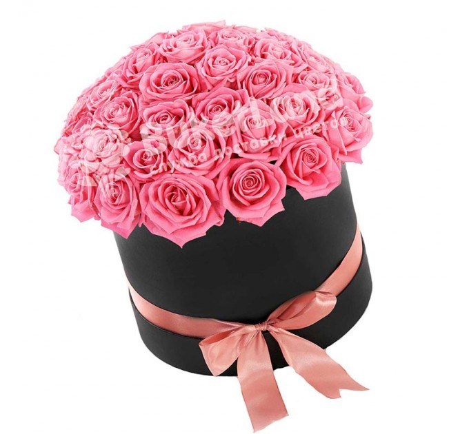 51 розовая роза в шляпной коробке