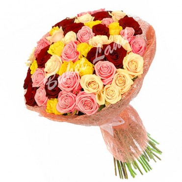 71 роза микс «красно-розово-желто-бежевая» 60 см