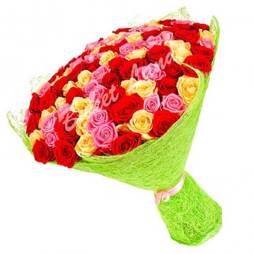 71 роза микс «красно-желто-розовая» 60 см