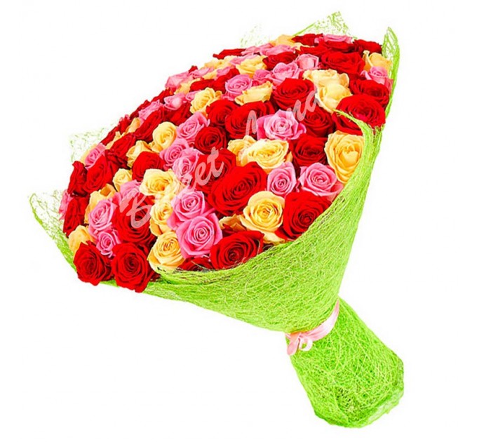 71 роза микс «красно-желто-розовая» 60 см