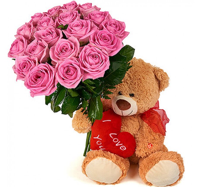 Мишка с букетом