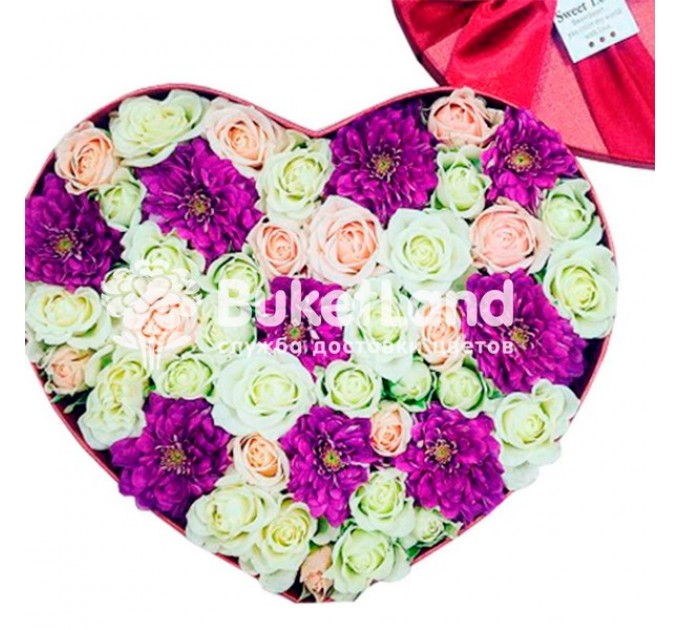 Коробка с цветами в виде сердца 1| размер L