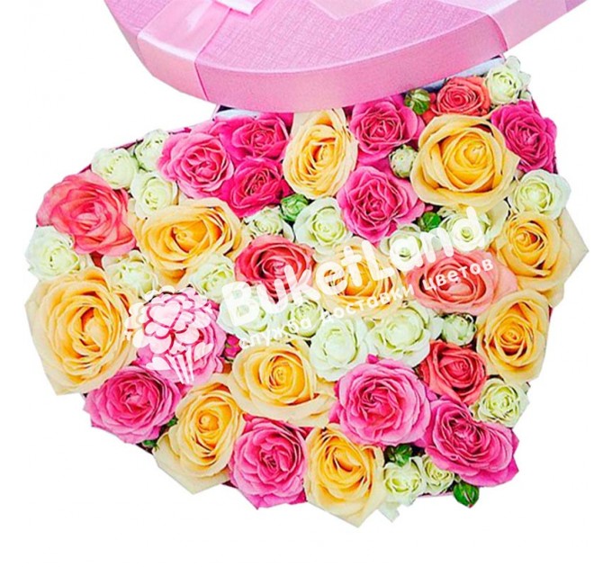 Коробка с цветами в виде сердца 2 | размер L