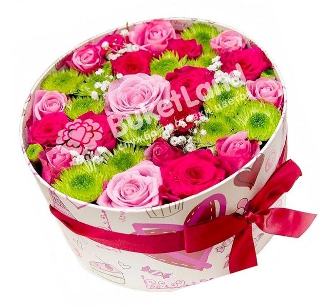 Круглая коробка с цветами | размер М