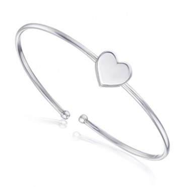Серебряный жесткий браслет с сердцем