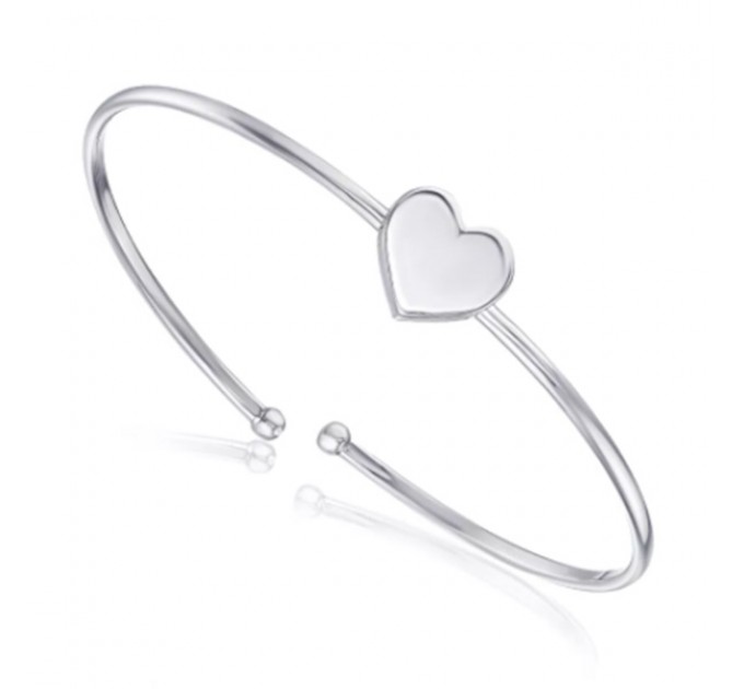 Серебряный жесткий браслет с сердцем