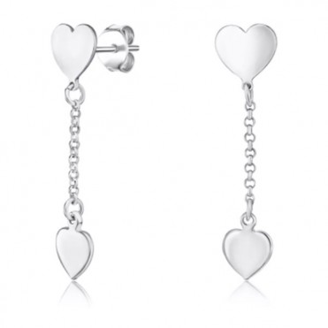 Серебряные сережки подвески «Сердечки» без вставки