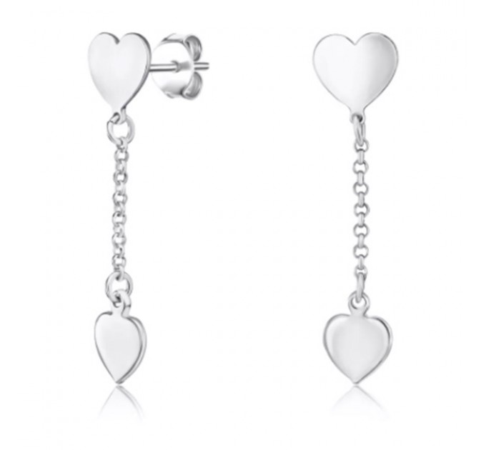 Серебряные сережки подвески «Сердечки» без вставки