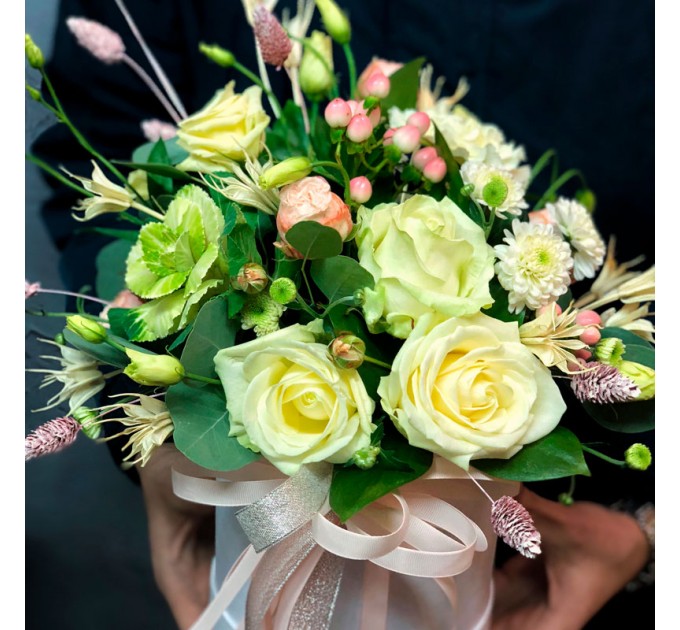 Цветы в шляпной коробке «Красивый обычай»