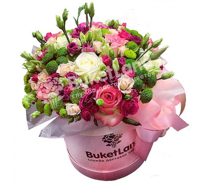 Цветы в шляпной коробке «Мелодия счастья»