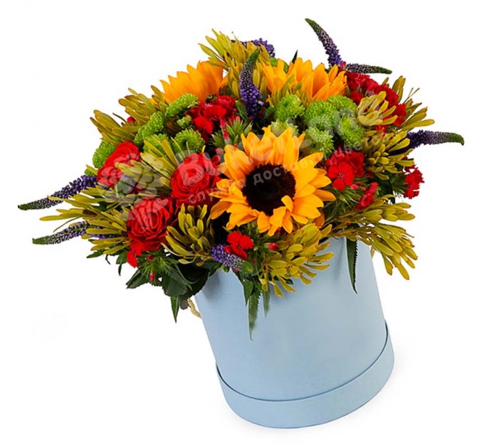 Цветы в шляпной коробке «Солнце на ладони»