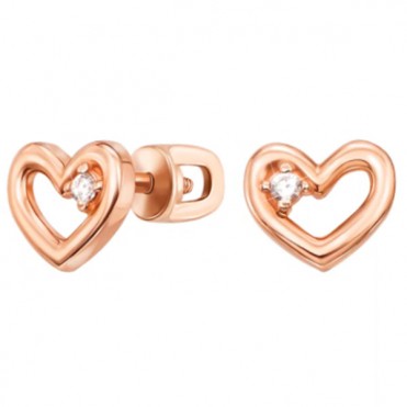 Золотые пуссеты «Сердце» с фианитами