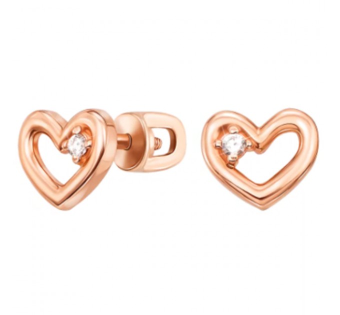 Золотые пуссеты «Сердце» с фианитами